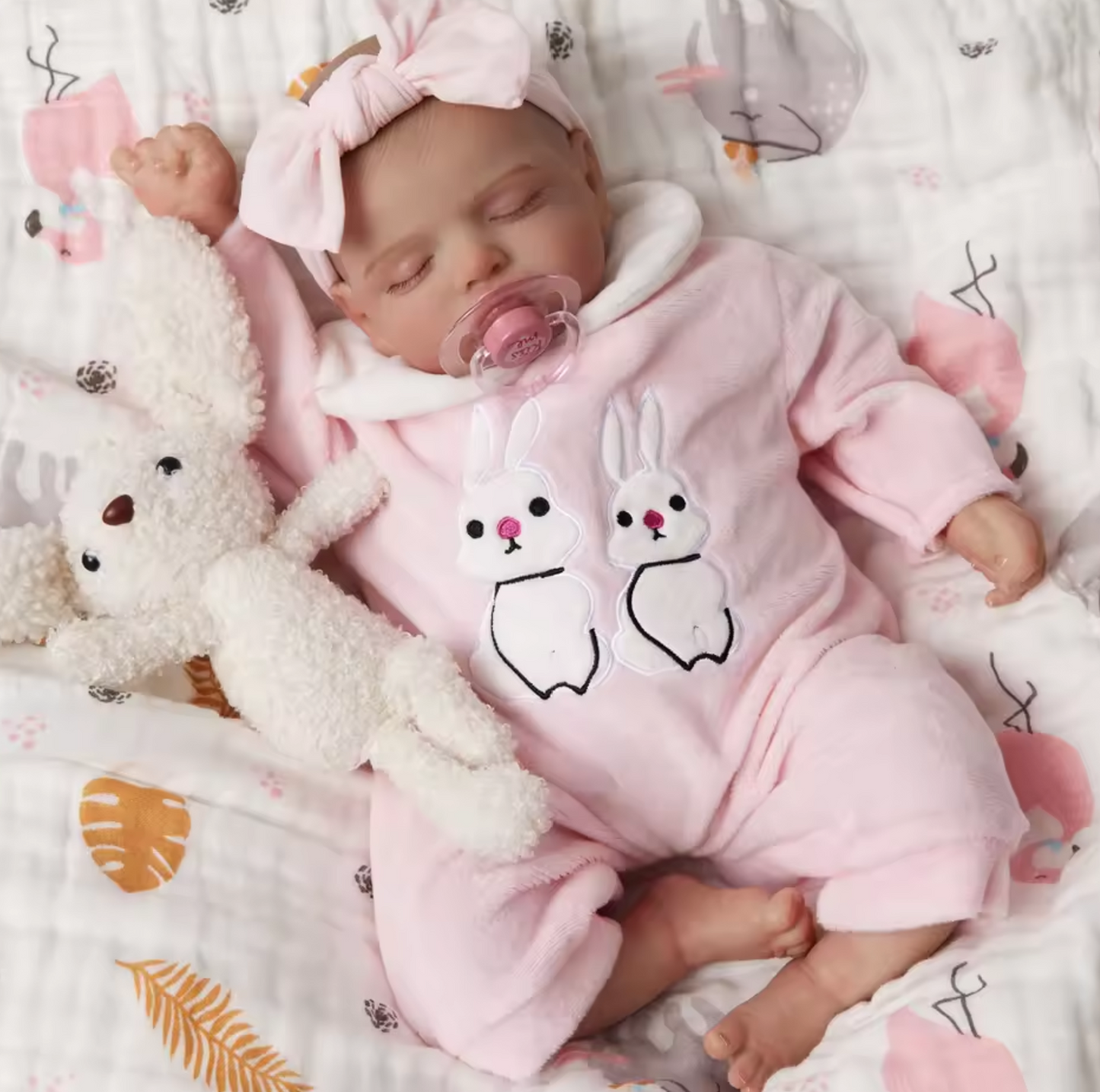 Isabella – 48 cm-es élethű újjászületett kislánybaba 3D bőrrel és festett hajjal