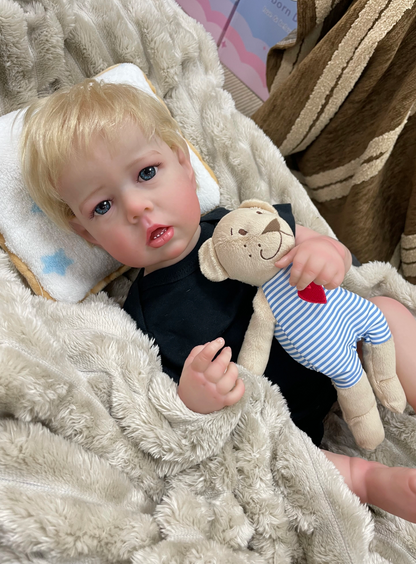 Rowan – 55 cm-es valósághű újjászületett baba 3D bőrrel és kézzel gyökerezett hajjal