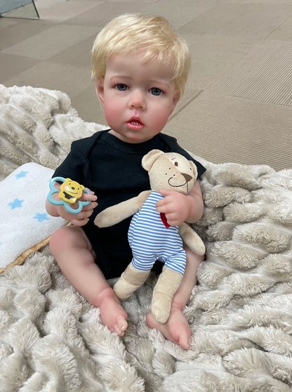 Rowan – 55 cm-es valósághű újjászületett baba 3D bőrrel és kézzel gyökerezett hajjal